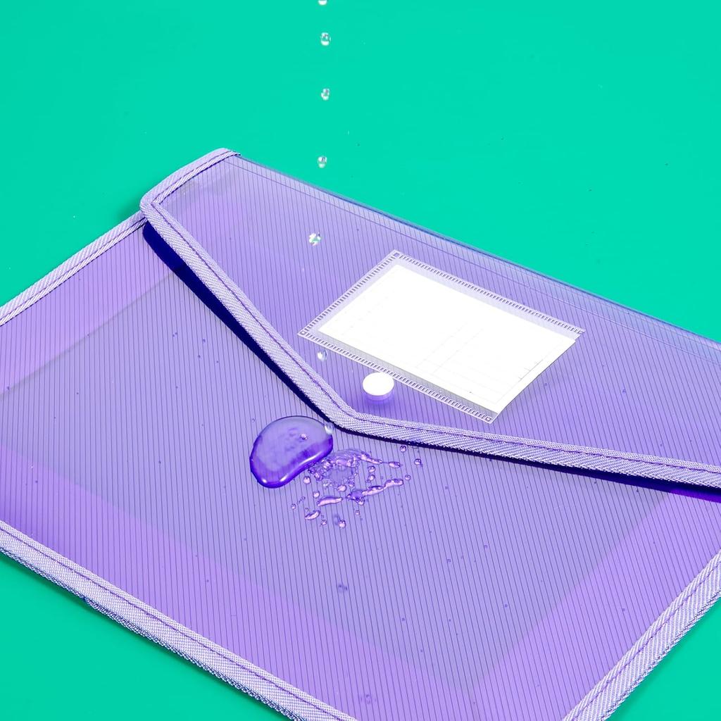 HOUYEE 10 Pieces Plastic Envelope Expanding File, Folder with Snap Closure and Pocket, Fit for US Letter Size & A4 Size,Waterproof Transparent File