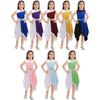 Kids Stage Dress Contrast Color Lyrical Dance Costume with Elegant Hem