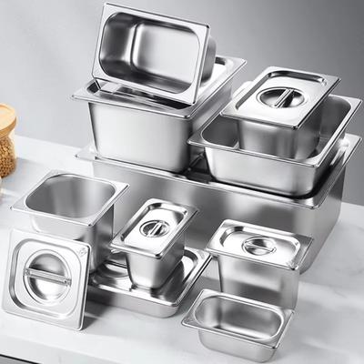 Нержавеющая сталь 304 1/9 1/6 1/4 1/3 1/2 Поддон для продуктов с крышкой Легко моющийся прямоугольный поддон для посуды Утолщенный поддон GN Подставка для подогрева