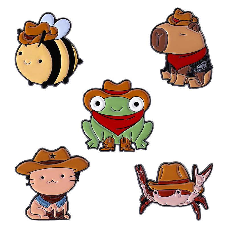 Cool Cowboy Hat Duck Capybara Frog Cat Enamel Pins Cartoon Animal Brooches Lapel Backpack Badge Funny Jewelry Gifts For Friends