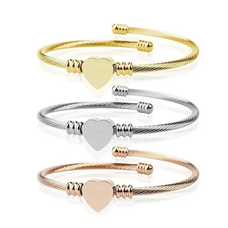 Stainless Steel Cable Bracelet Steel Wire Braided Titanium Steel Love Shape Creative Bracelet Rose Gold Fashion Womens Bracelet
