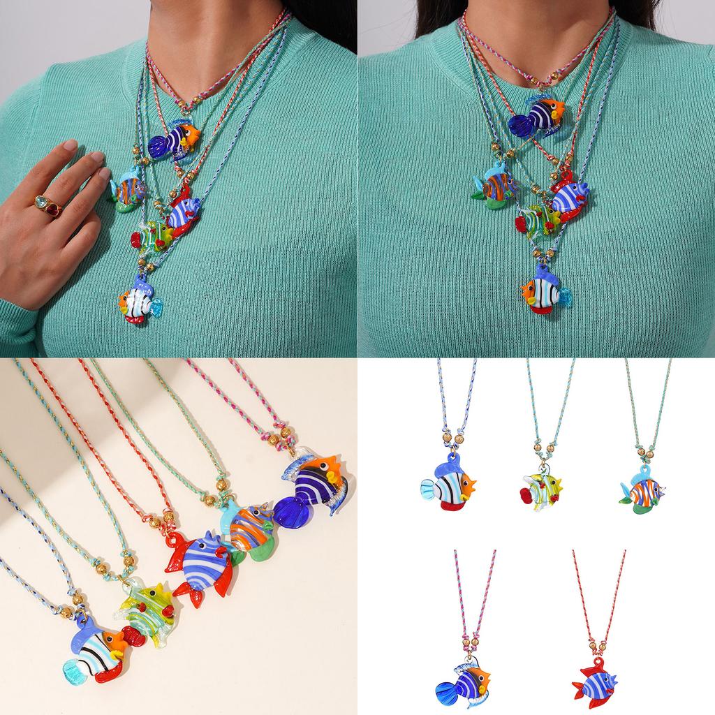 Fish Glass Pendant Necklace Adjustable Chain Necklace Unique Fish Necklace Glass Texture for Casual or Formal Wear
