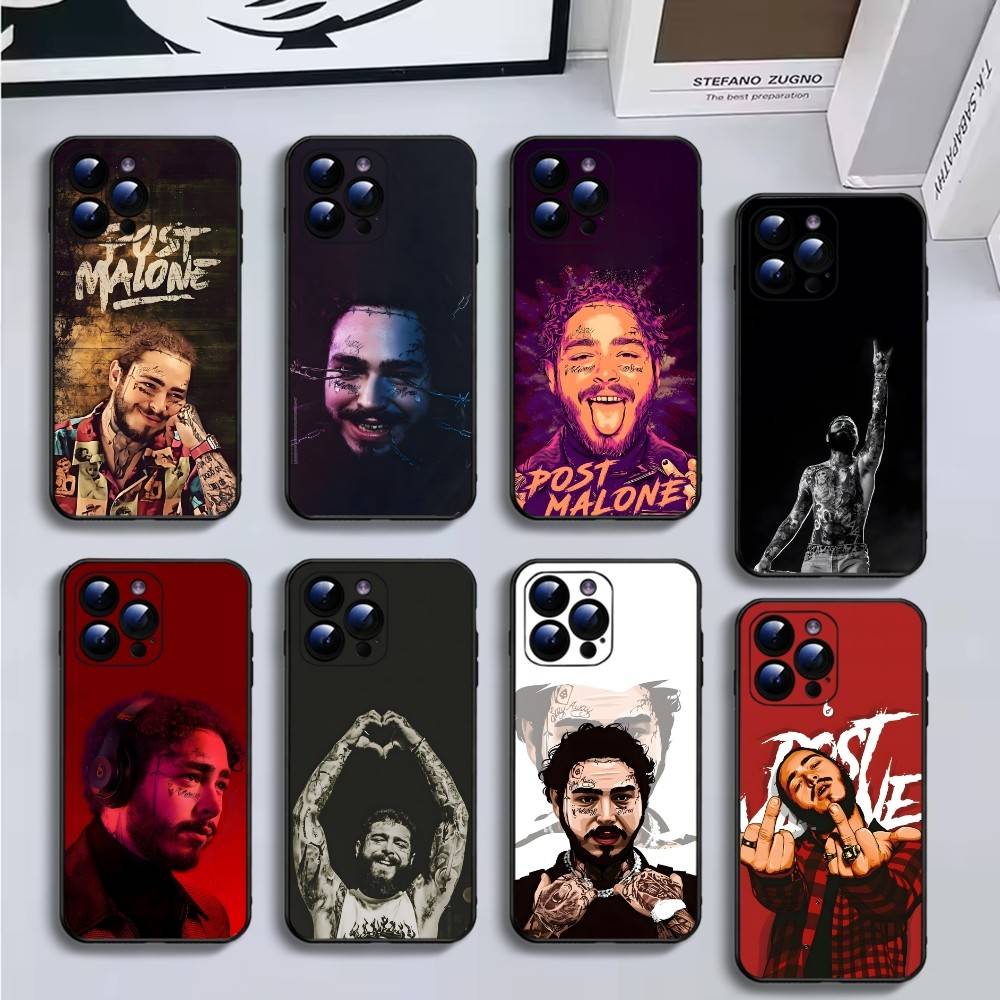 Singer M-Malone Phone Case For iPhone17,16,15,14,13,12,11 Plus,Pro Max,Soft Black Cover