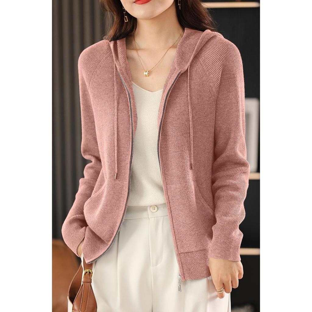 Женский осенне-зимний свитер с капюшоном, толстой вязки, на молнии, кардиган с карманами, базовая одежда