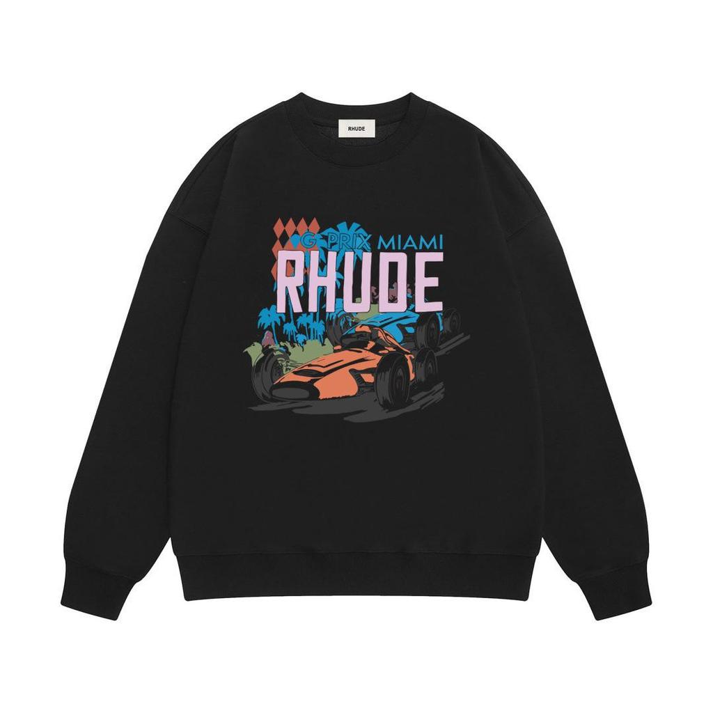 Новая мужская свободная толстовка RHUDE с круглым вырезом, принтом из букв и махровой тканью