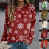 Women's Fashion Casual Christmas Printing Round Neck Long Sleeve Sweater Top