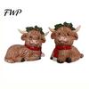 Small Party Souvenirs 2Pcs Christmas Highland Cow Figurine, Resin Yak Statue with Red Animal Figurines for Desk Scarf, Cute Desktop Ornaments