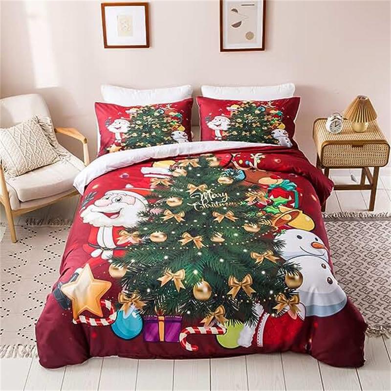 Christmas Duvet Cover Gold Reindeer Bedding Set Boys Girls Room Decor Blue Christmas Tree Comforter Cover Western New Theme