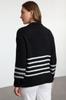 Women's Elegance Style Cardigan Black Soft Textured Striped Knitwear Cardigan