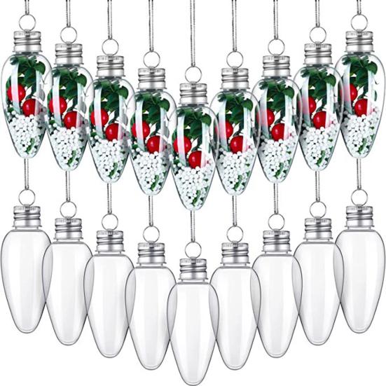 6/12/24Pcs 35ml Christmas Pendants with Screw Off Cap Fillable Clear Plastic Christmas Tree Light Bulb Hanging Decor for Party