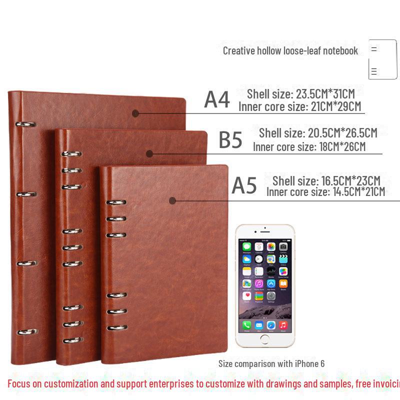 Spot A4 Thick Business Hollow Loose-Leaf Notebook – Customizable Logo, Student Diary, Simple Notepad