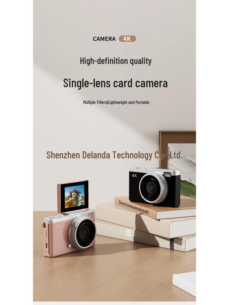 4K HD Цифровая камера с зумом и откидным экраном спереди/сзади - Беззеркальная камера начального уровня для студентов и вечеринок