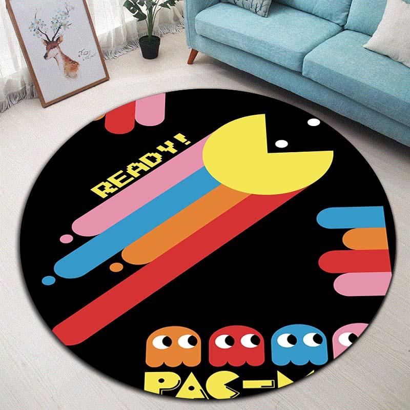 Круглый ковер Pac-Man Arcade Pattern Мягкий ковер Противоскользящий коврик для пола для декора игровой комнаты