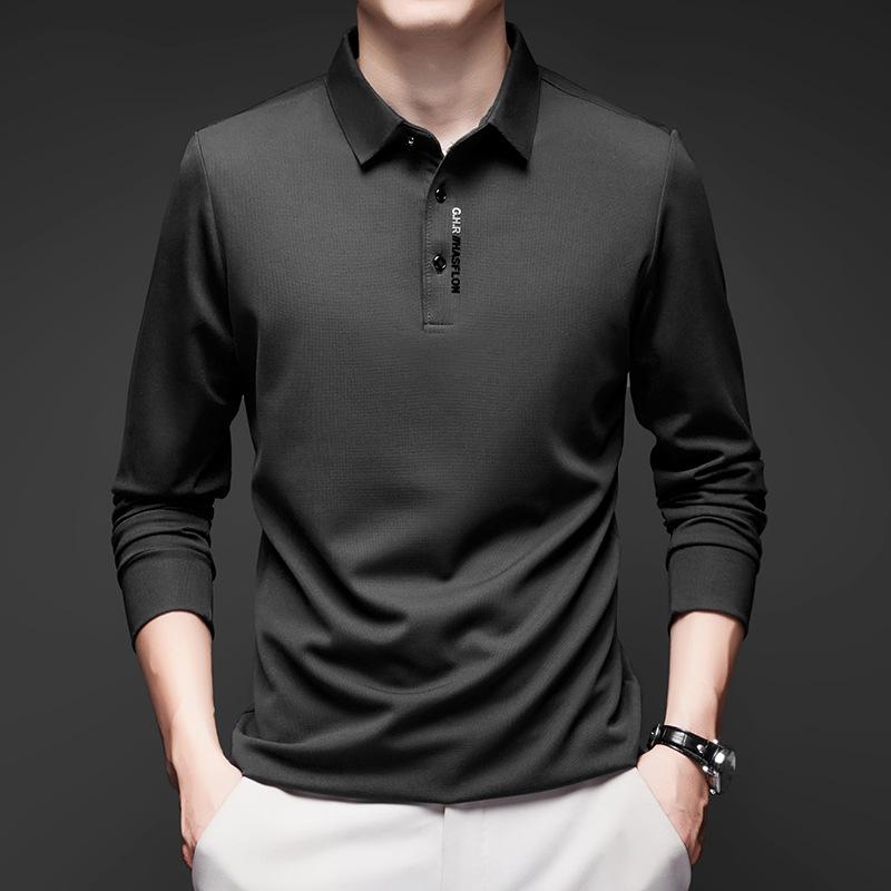 Мужская рубашка в стиле business casual с длинным рукавом и значком, однотонная рубашка поло, модная, дышащая, удобная, универсальный топ