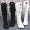 Women Motorcycle Flat Tall Punk Shoes Womens Knee High Boots Ladies Canvas Lace Up Zipper Boots Autumn Woman Shoe