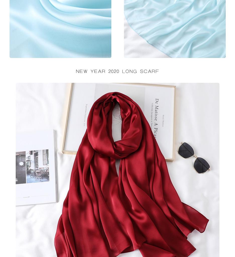 Women's Extra Long Monochrome Silk Scarf - Perfect Sunshade Shawl for Spring, Summer, and Autumn Travel