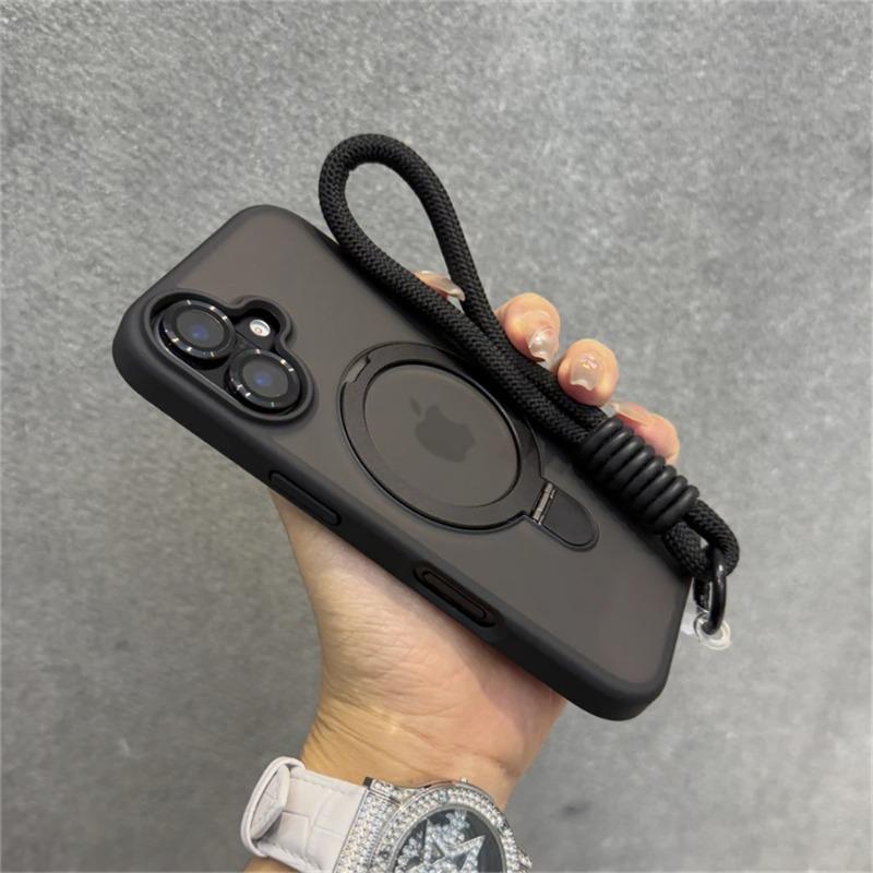 Ремешок на запястье матовый прозрачный магнитный чехол-подставка Magsafe для iPhone16 15 11 12 13 14 16 Pro Max Plus со стеклянной крышкой объектива