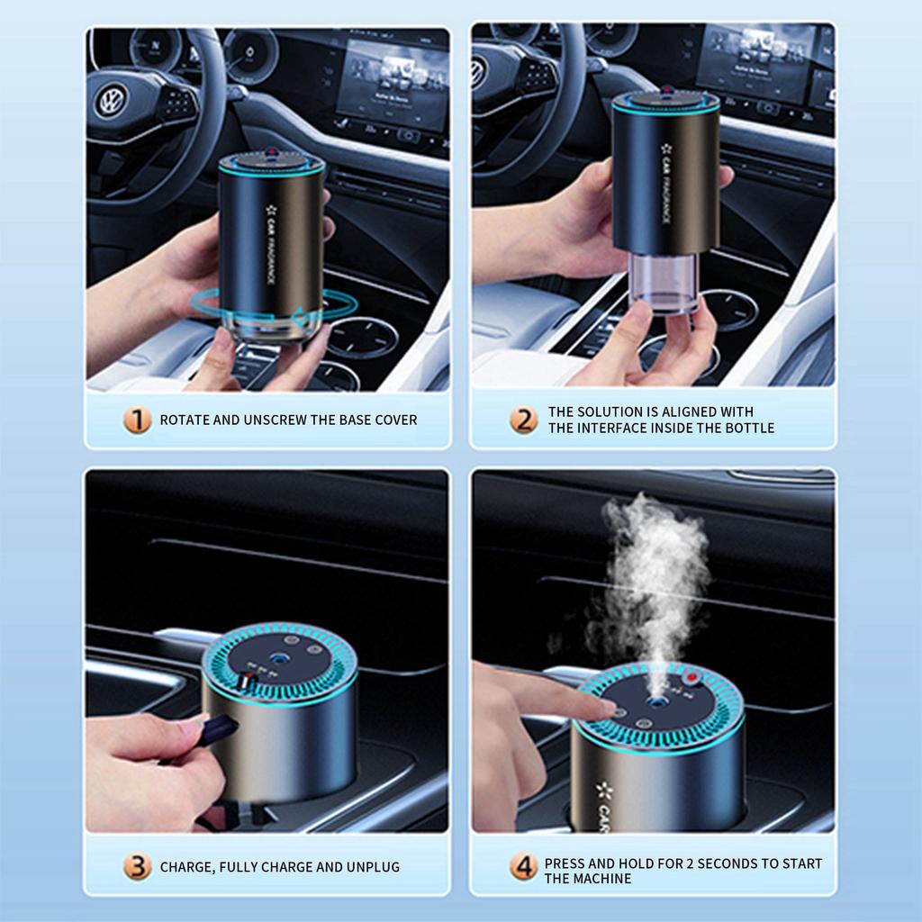 Автомобильный диффузор. Умный освежитель воздуха для автомобиля.  Распылитель. Увлажнитель воздуха. Автомобильный диффузор с проектором звезд и подсветкой пламени. 3 режима регулировки, автоматическое включение/выключение.