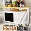 2-ярусная подставка для микроволновой печи, деревянная полка для хранения, Z-образная, экономящая место, кухонный кронштейн, органайзер для шкафа, металл + дерево, 21,25x13,77x14,17 дюйма