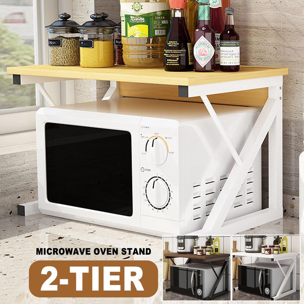 2-ярусная подставка для микроволновой печи, деревянная полка для хранения, Z-образная, экономящая место, кухонный кронштейн, органайзер для шкафа, металл + дерево, 21,25x13,77x14,17 дюйма