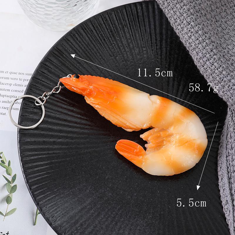 Large PVC Shrimp Keychain and Children's Role-Playing Toy Set: Red, Green, and Shrimp Meat Models