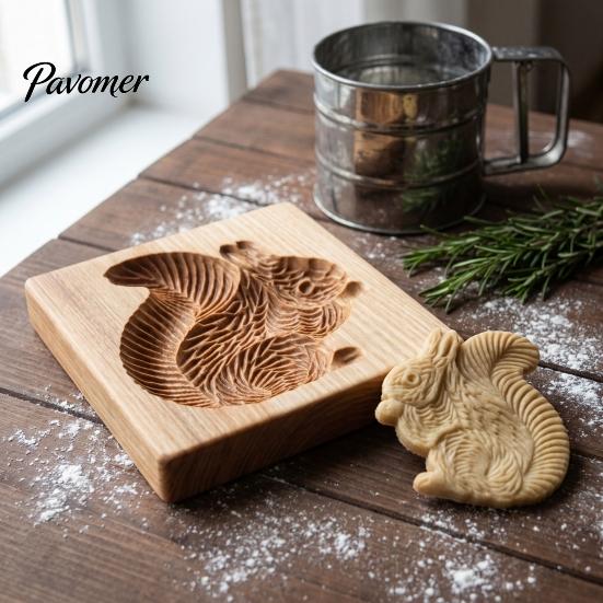 Easy Clean Dough Decorating Tools Wood Cookie Cutter Mold, Round Gingerbread Biscuit Stamp for Festive Holiday Stamps DIY Baking, Cake Fondant