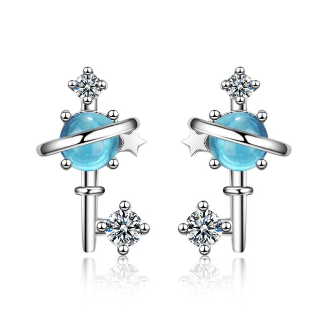 Новый дизайн Мечта Голубой Кристалл Вселенная Планета Серьги-гвоздики Сверкающие Звезды Циркон Серьги Для Женщин Подарки S-E1001