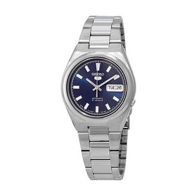 Восстановленные мужские часы Seiko 5 Date-Day из нержавеющей стали с синим циферблатом, 21 камень, автоматические SNKC51J1