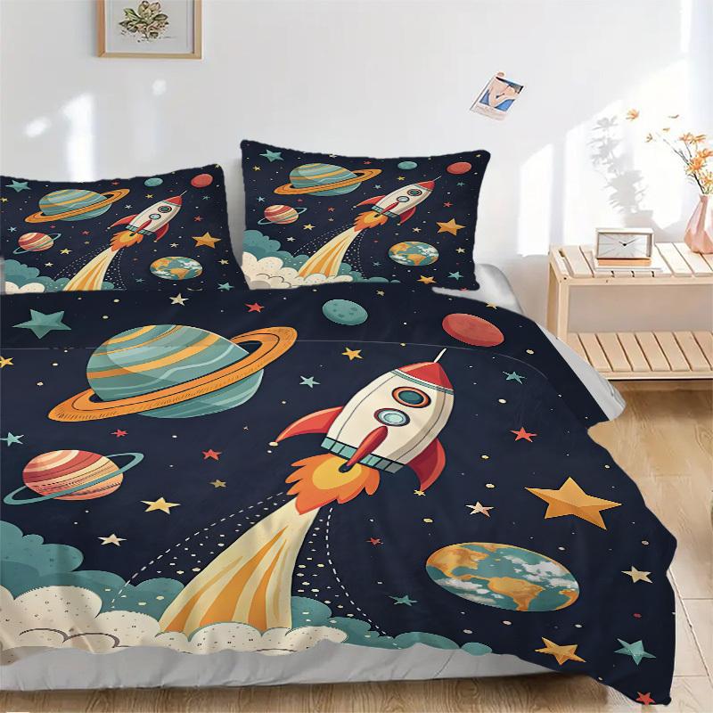 3pcs Space Adventure Bedding Set, Includes 1 Comforter + 2 Pillowcases, Without Pillow Inserts, Soft Comfortable, Lightweight Breathable021