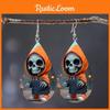 Hooded Themed Halloween Jacket Skull Pattern Droplet Shaped Acrylic Earrings