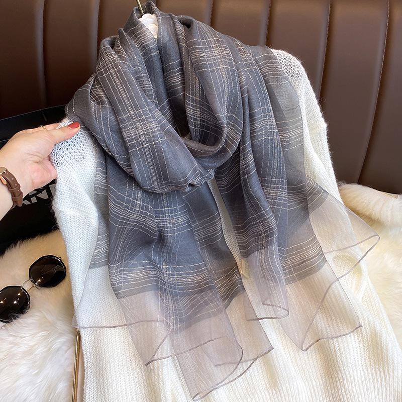Роскошный весенне-летний шелковый шарф, женский шаль, женские платки-хиджабы, клетчатые женские тонкие банданы из пашмины, повязка на голову