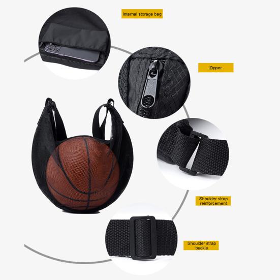 Single Ball Bag Crossbody Basketball Carrier Bag Waterproof Zippered Gym Shoulder Bag with Mesh Pocket Adjustable Strap for Carrying Soccer Volleyball