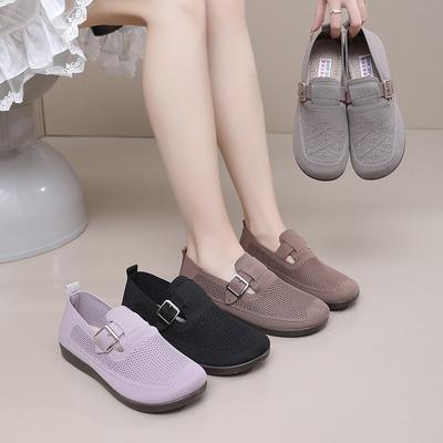 Женские трикотажные туфли на плоской подошве, легкие, удобные, офисные, лоферы, повседневные, из дышащей сетки, для ходьбы, нарядные туфли на плоской подошве с круглым носком для женщин