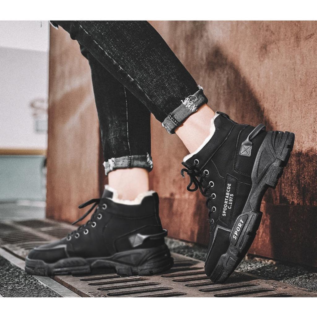 Зимняя рабочая обувь Мужские высокие зимние ботинки Универсальные повседневные ботинки Мартин с плюшевыми теплыми хлопковыми туфлями Рабочая обувь