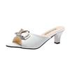 Women's Summer Clip On Middle-High Heel Slippers Casual Fish Mouth Bow Outdoor Slim Heels Sandals 35-42
