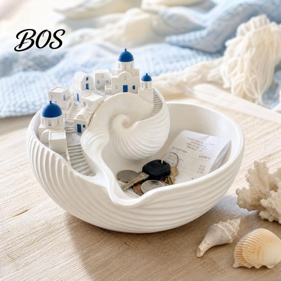 Desk Organizer Bowl Conch Storage Bowl, Decorative Tray, Exquisite Greek Blue And White Island Charm for Keys Jewelry Coins Dressing Table Tray