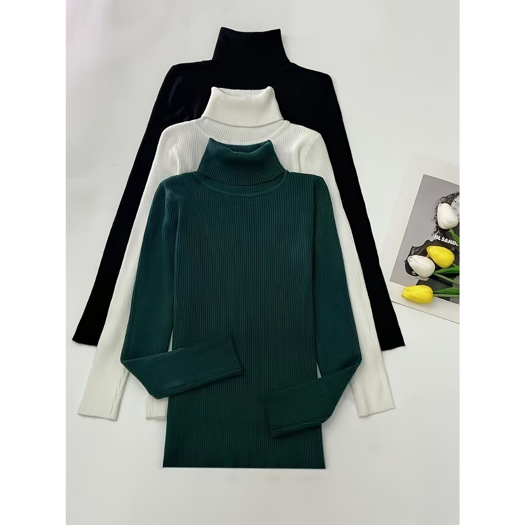 Водолазка, набор из 3 вязаных свитеров, повседневный однотонный свитер с длинным рукавом для осени и зимы, женская одежда