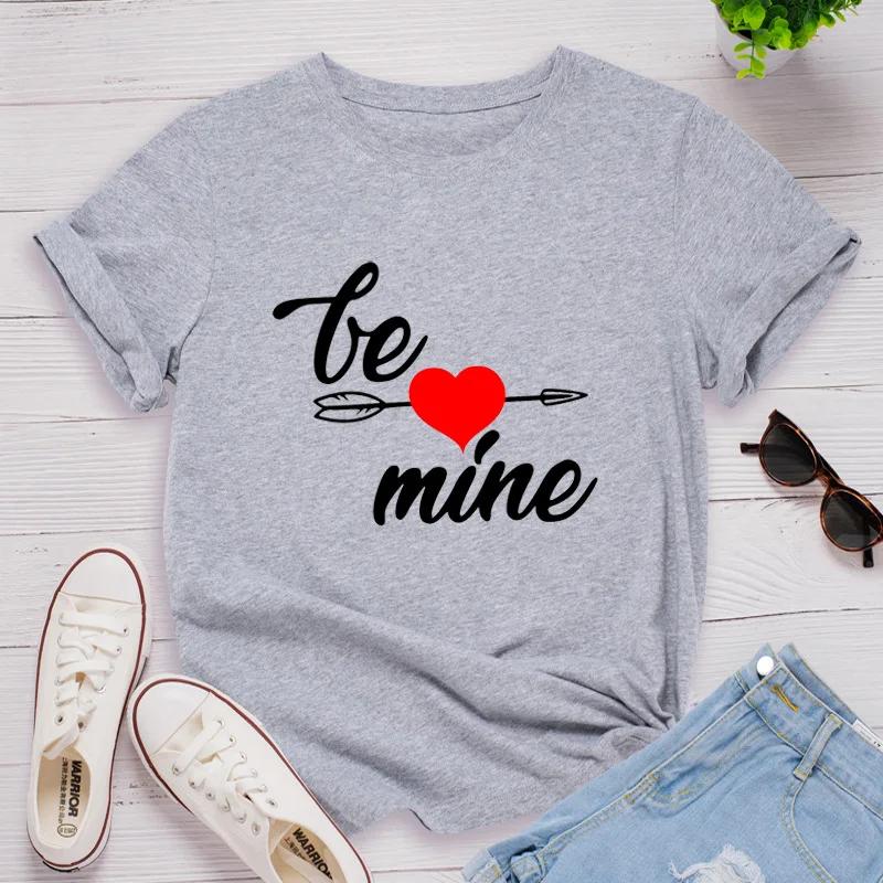 Будь моим Футболка женская с принтом сердец, с коротким рукавом, с круглым вырезом, свободная, женская футболка, женская футболка, топы, одежда, Camisetas Mujer