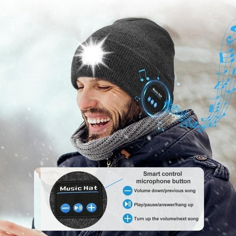 3in1 Unisex Wireless Bluetooth Music Hat Outdoor Sports Warm Bluetooth Headphones with LED Light Washable Rechargeable with Mic