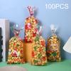 100 Pieces Christmas Gift Bags with Twist Ties Decoration Biscuit Bag Portable Versatile Xmas Candy