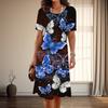 Women's Fashion Graceful Butterfly Print Summer Spring Short Sleeve O-Neck Casual Dresses