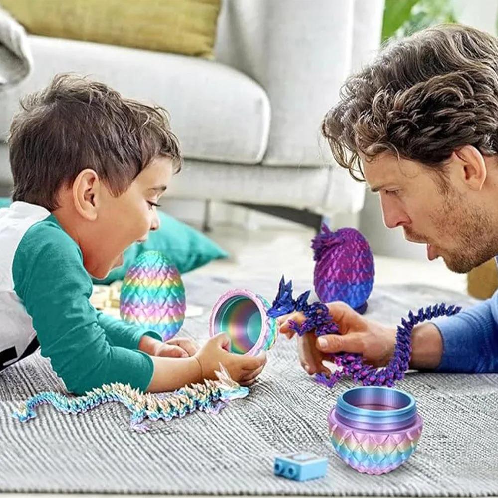 22cm 3D Printed Dragon 8.5cm Dragon Egg Chinese Festival Dragon Figurine Crystal Egg Funny Home Office Cool Ornament Decoration