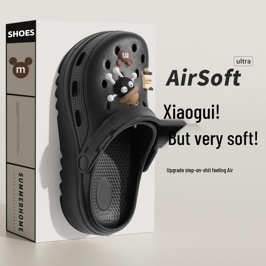 Женские черные нескользящие пляжные клоги на толстой подошве 2025 года для комфортной летней носки