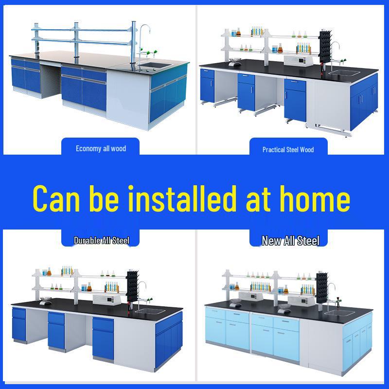 Steel-Wood Laboratory Experiment Bench with All-Steel Central Bench and Fume Hood