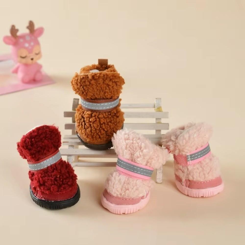 4Pcs Anti-Slip Dog Shoes Anti-Scratch Snow Boots Cozy Winter Boots Small Dog