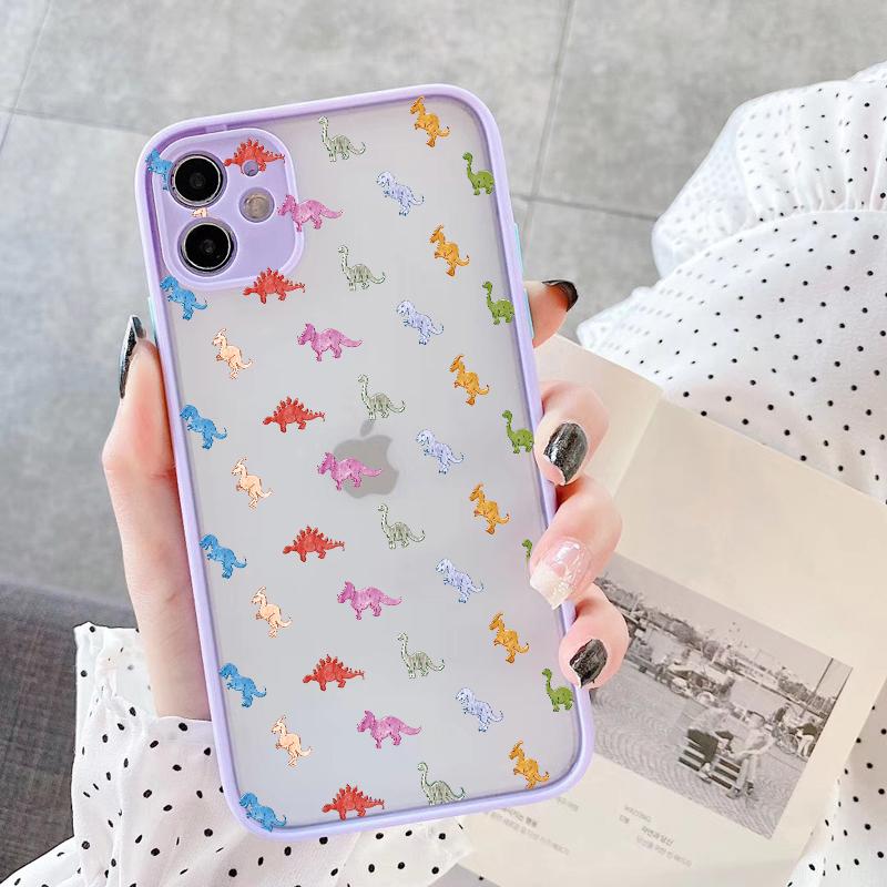 Милые мультяшные чехлы для телефона с динозаврами для iPhone X XR XS Max 15 12 11 13 14 Pro Max 7 8 Plus Матовый противоударный задний чехол Fundas