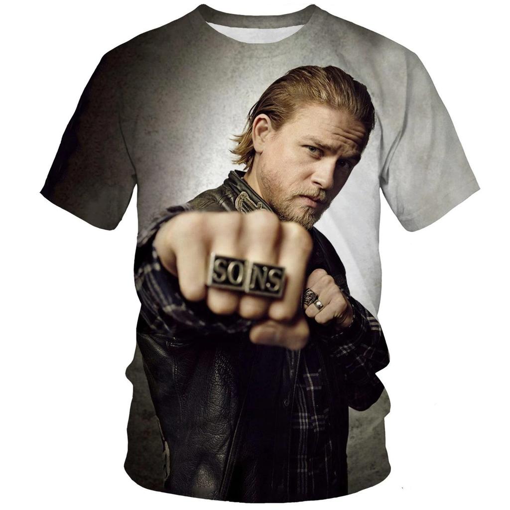 3D Футболки с графикой из сериала «Сыны анархии», повседневные мужские футболки с коротким рукавом - Мягкая ткань средней эластичности, летняя одежда свободного кроя