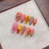 10Pcs 3D Floral Press-on Nails Thick Reusable Fake Nails with Gel Design