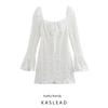 Kaslead New Arrival Women's Clothing Fashion Style Fashion Temperament Square Collar Long Sleeve Narrow Dress