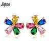 Mori Style Colorful Flower Zircon Stud Earrings - Women's Trendy Korean Jewelry